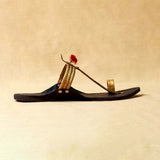 Women's Leather Kolhapuri Chappal - Black with Gold Accents