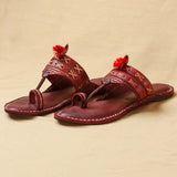 Women's Genuine Leather Kolhapuri Chappal - Rich Bordo