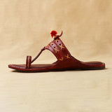 Women's Genuine Leather Kolhapuri Chappal - Rich Bordo