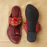 Women's Genuine Leather Kolhapuri Chappal - Rich Bordo