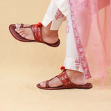 Women's Genuine Leather Kolhapuri Chappal - Rich Bordo