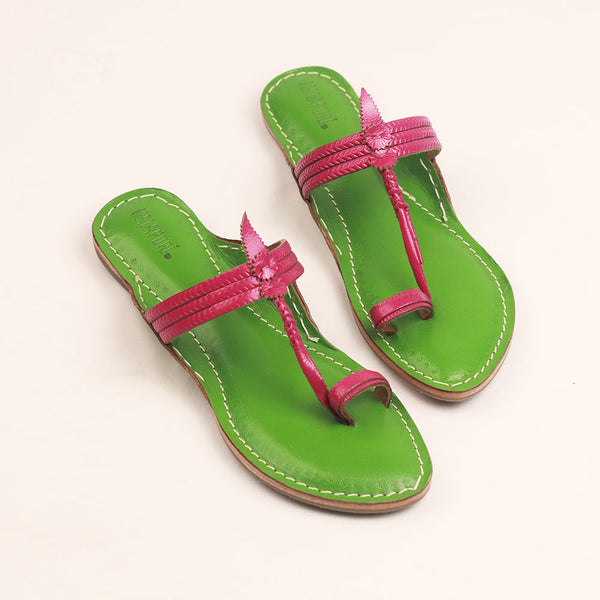 Green & Pink Harmony – Women’s Colorburst Kolhapuri Chappal