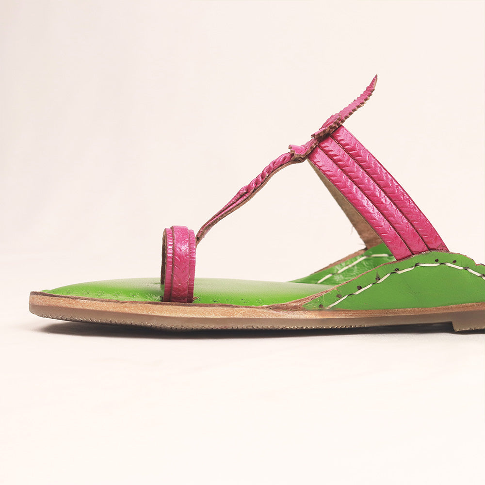 3 Veni Wali green and pink Kolhapuri chappal for women – view 6