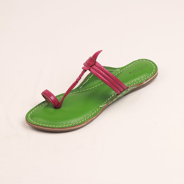 Green & Pink Harmony – Women’s Colorburst Kolhapuri Chappal