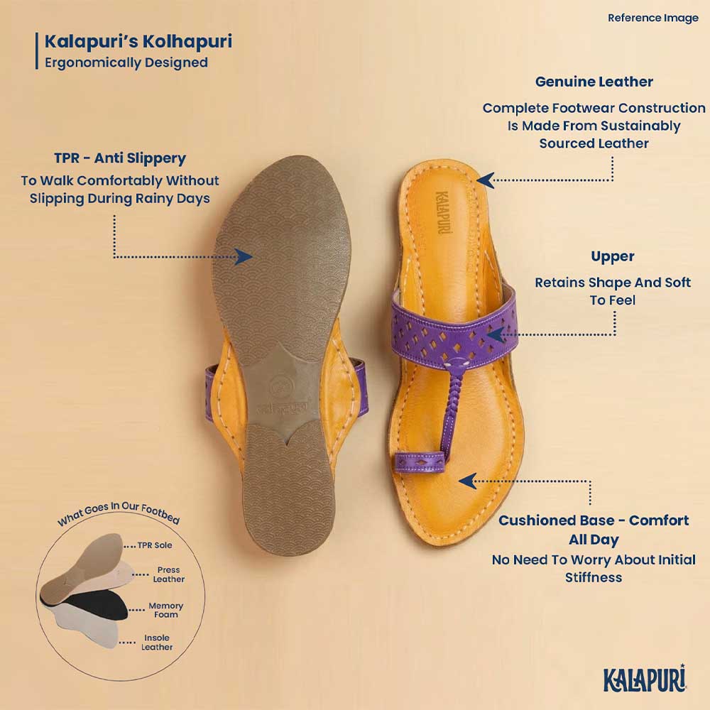 Jali Wali yellow and purple Kolhapuri sandal for women – view 9