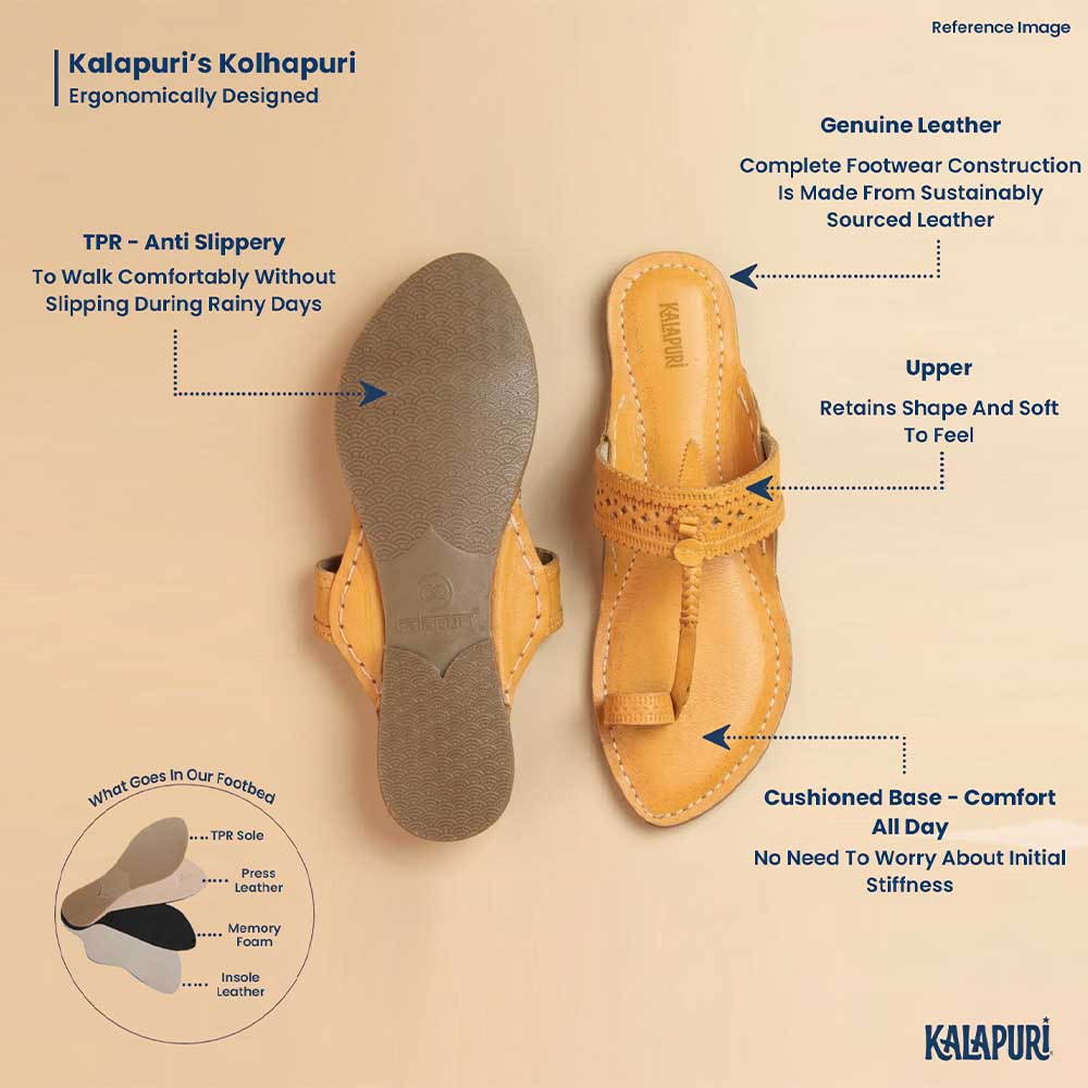 Chandni Chaap Kapshi Indian yellow Kolhapuri chappal for women – view 9