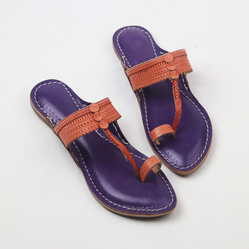 Jambhli Embossed Kapshi purple and red Kolhapuri chappal for women