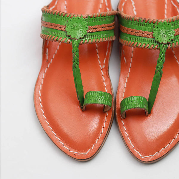 Floral Delight Red-Green – Women’s Kolhapuri Chappal