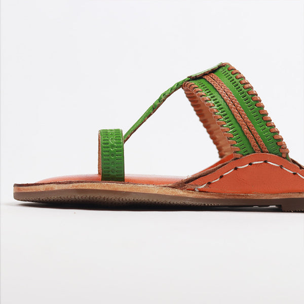 Floral Delight Red-Green – Women’s Kolhapuri Chappal