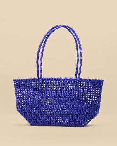 Handwoven Royal Blue Koodai Tote Bag — Durable Everyday Basket Handbag