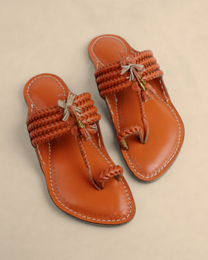 4 Veni Wala Orange Kolhapuri Chappal for Men – Handmade Leather