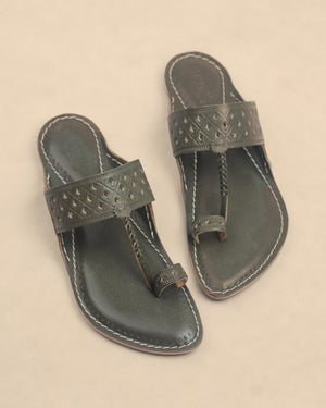 Punch Patta Greenish Grey Kolhapuri Chappal for Men – Handmade Leather