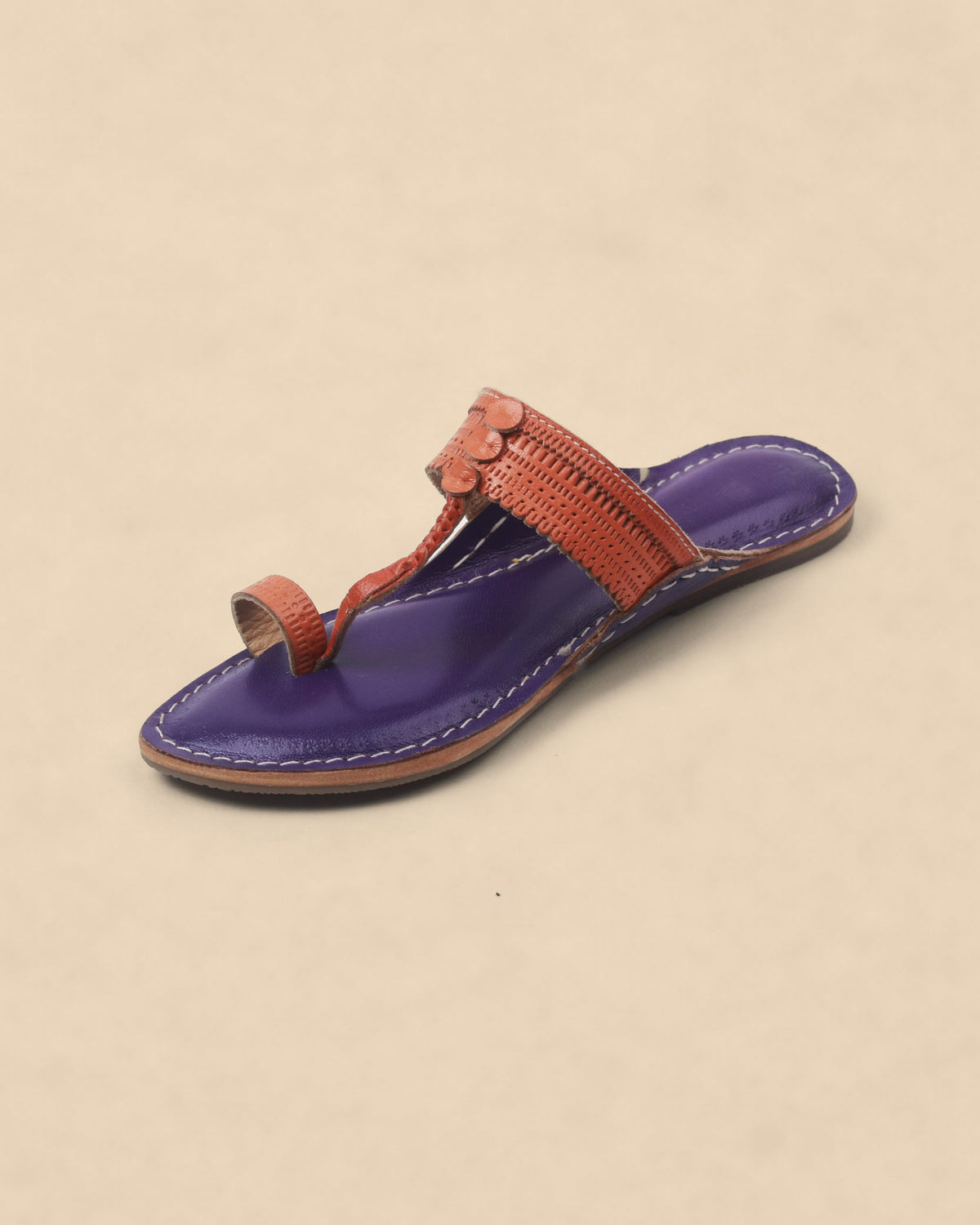 Jambhli Embossed Kapshi Kolhapuri Chappal for Women – single chappal, angled view