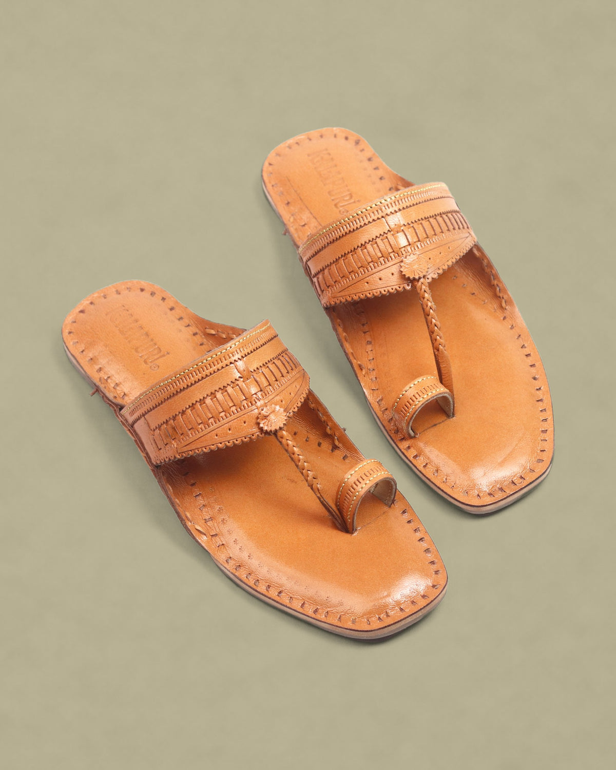 Women’s Natural T-Strap Kolhapuri Chappal – pair, top view