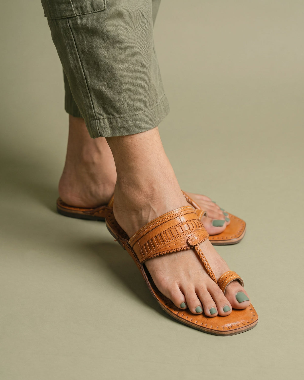 Women’s Natural T-Strap Kolhapuri Chappal – worn