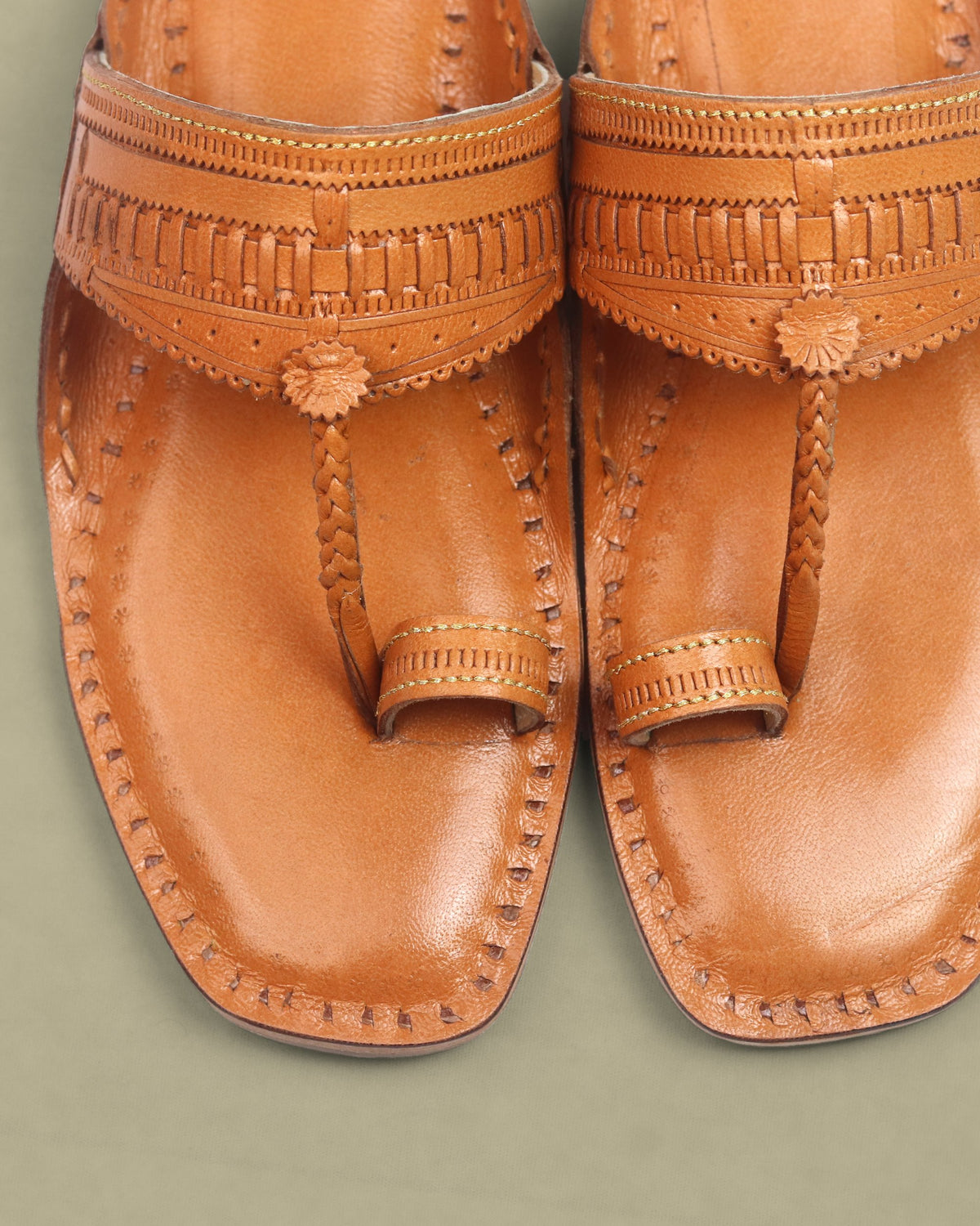 Women’s Natural T-Strap Kolhapuri Chappal – front close-up of the pair