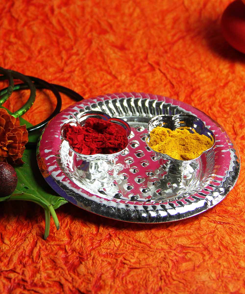 Traditional Silver Kumkum Thali Set
