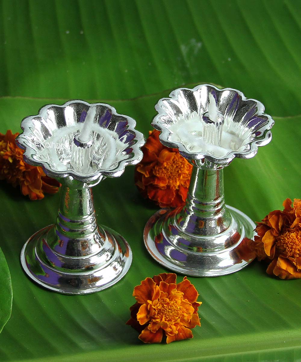 Silver Pooja Lamp - Silver Plated
