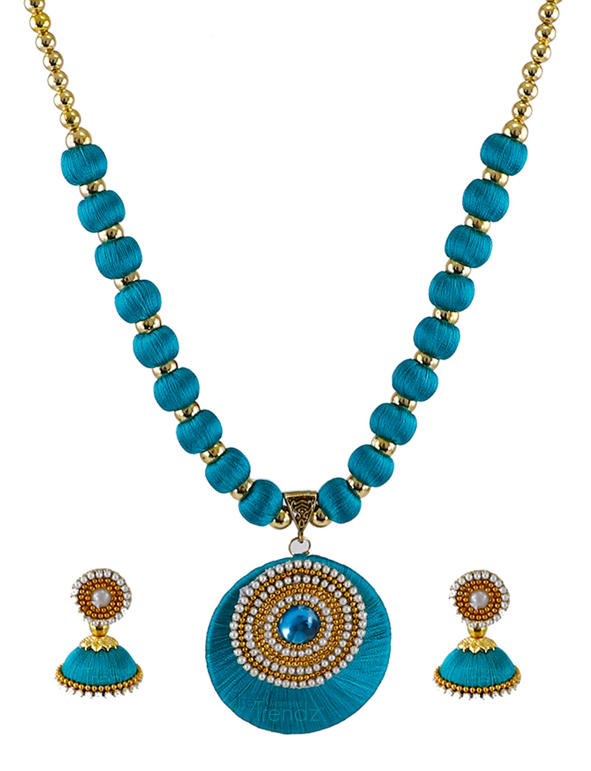 Blue Silk Thread Necklace Set