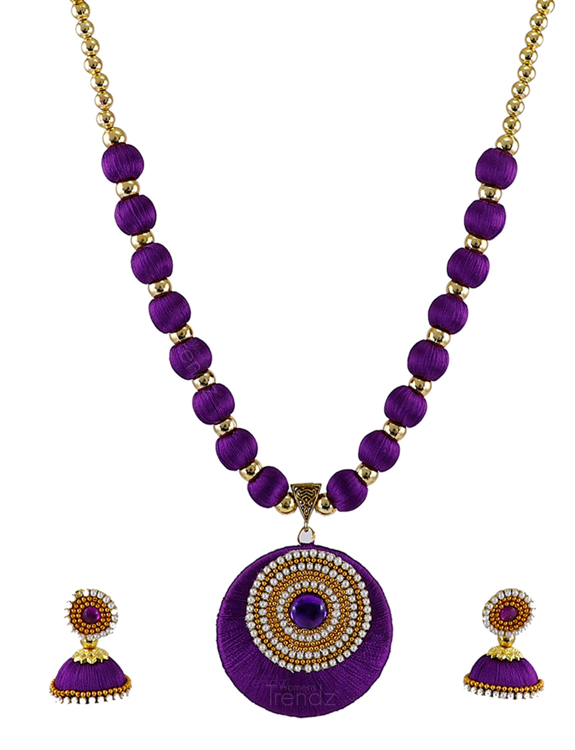 Purple Silk Thread Necklace Set