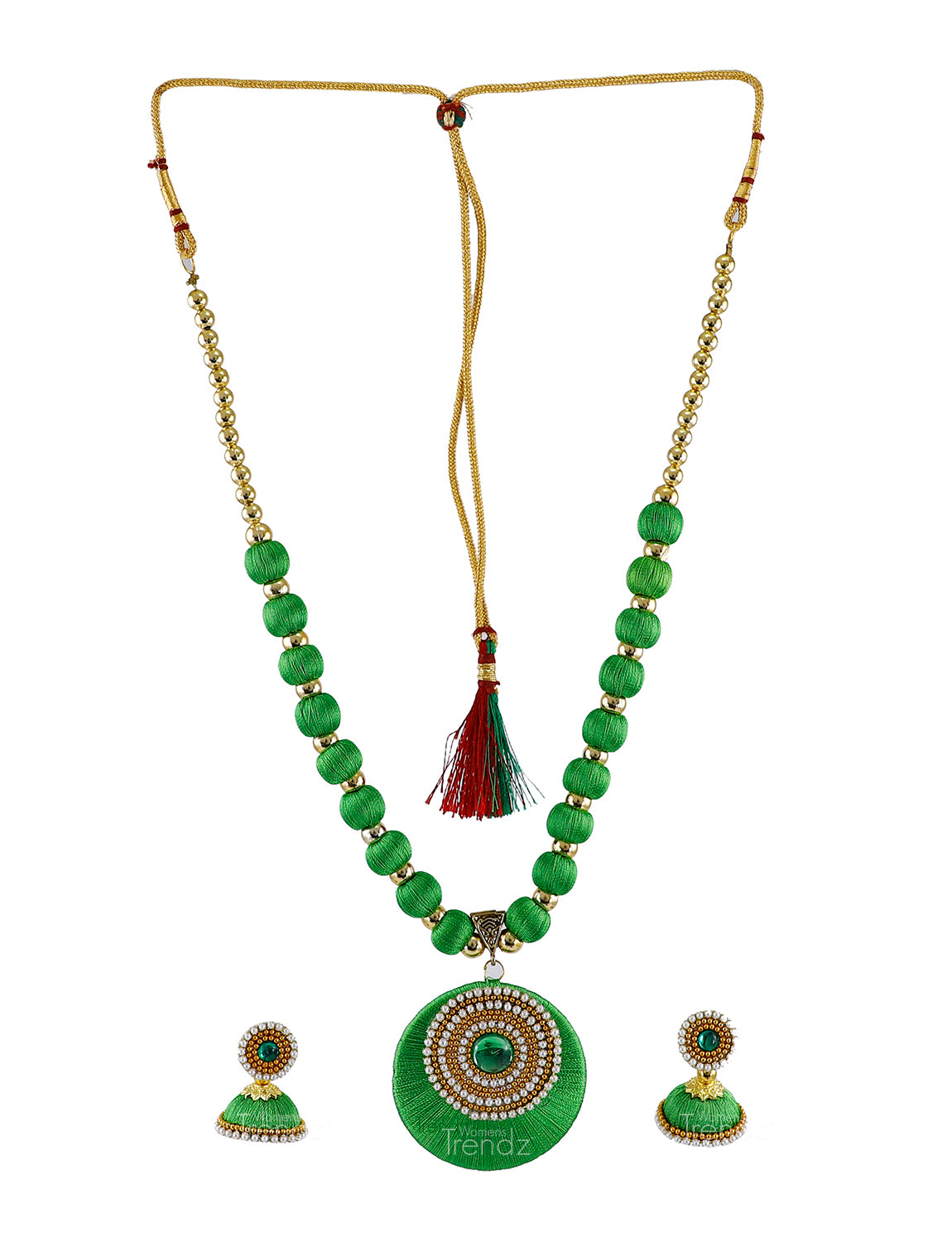 Green Silk Thread Necklace Set