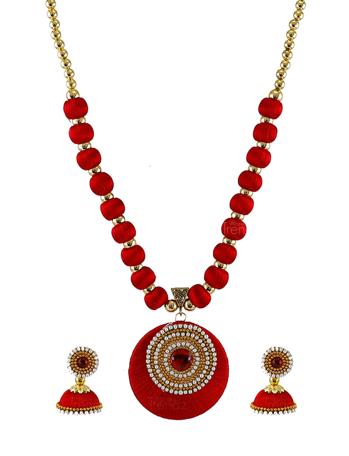 Red Silk Thread Necklace Set