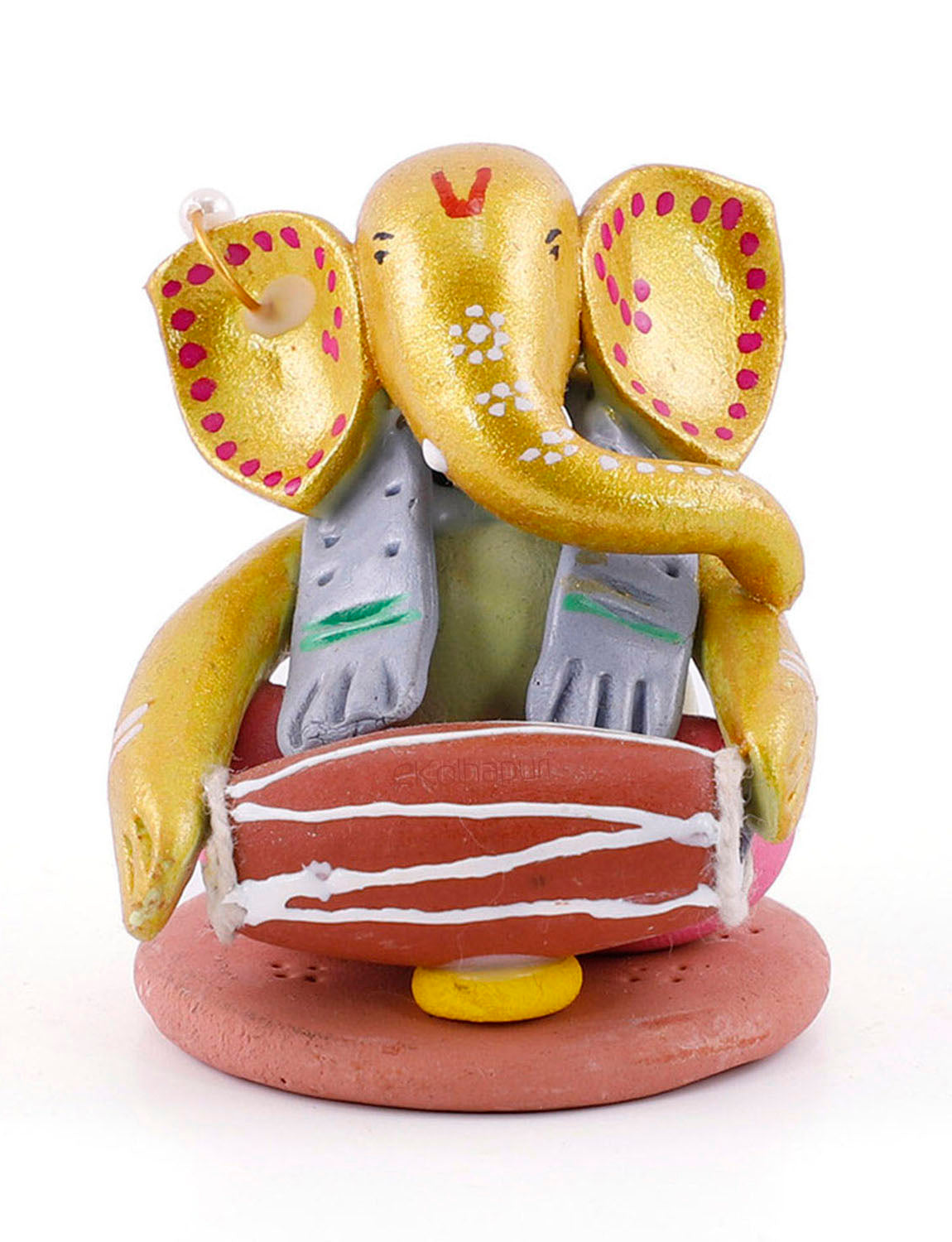 Multicoloured Handpainted Ganesha Idol with Dholki.
