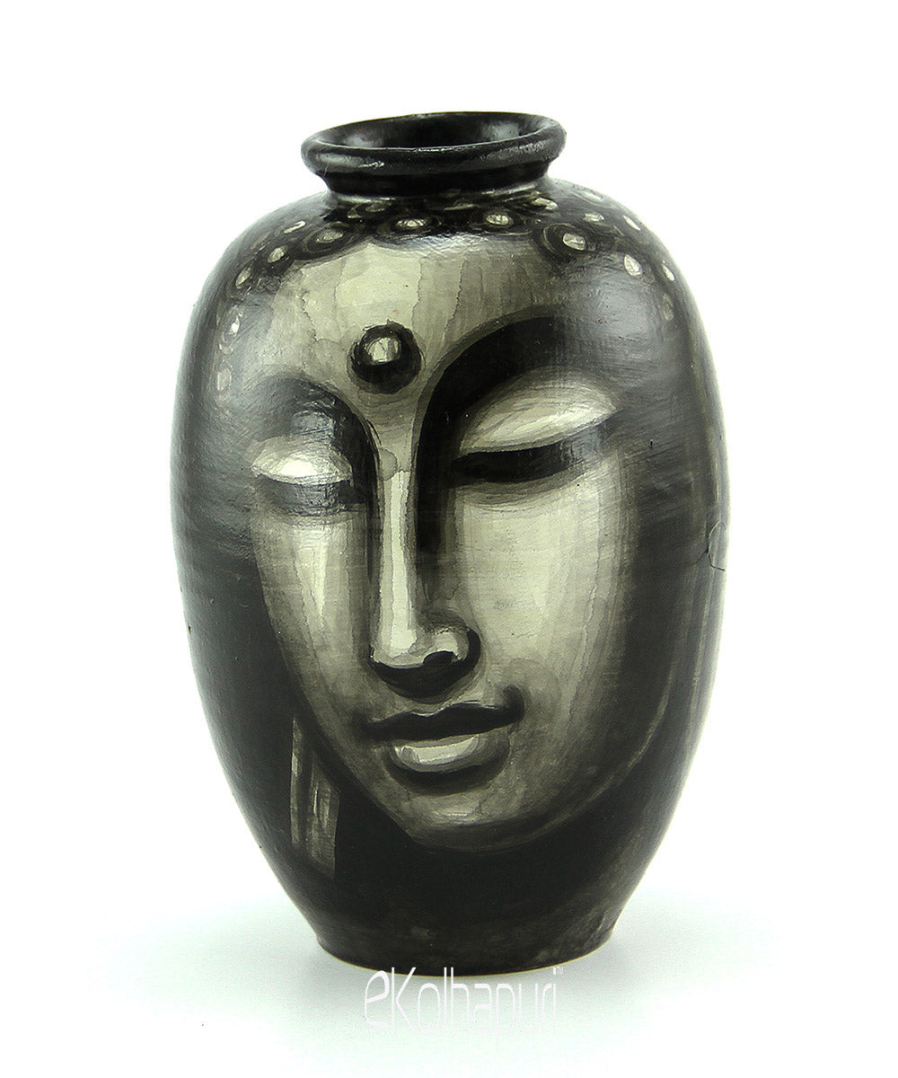 Buddha Face Black Teracotta Table Décor - Black