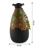 Handmade 3D Color Work Black Vase - Black
