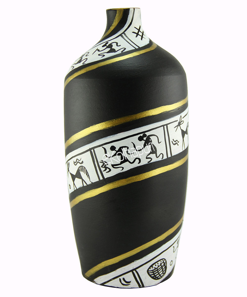 Black Warli Design Terracotta Vase
