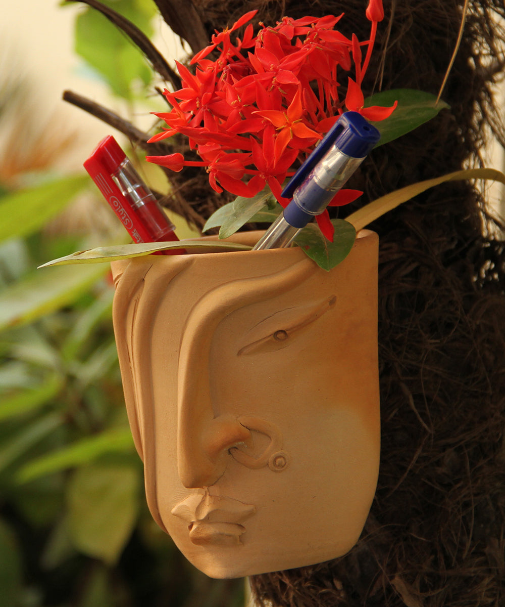 Beige Terracotta Men's Face Handicraft