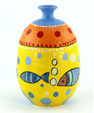 Pot with Blue Fish Paintings - Multicolor
