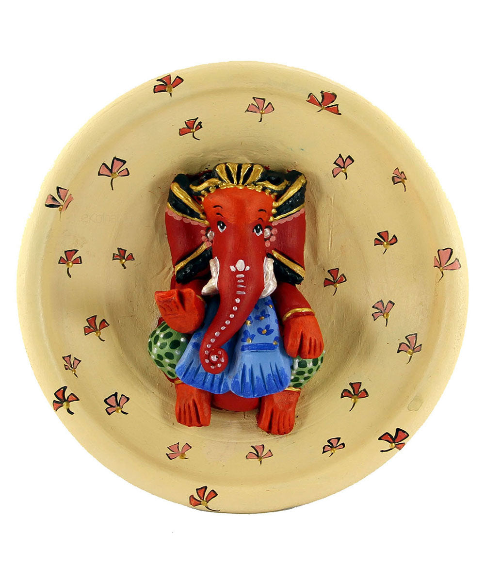 Multicolour Red Ganapati on Painted Plate