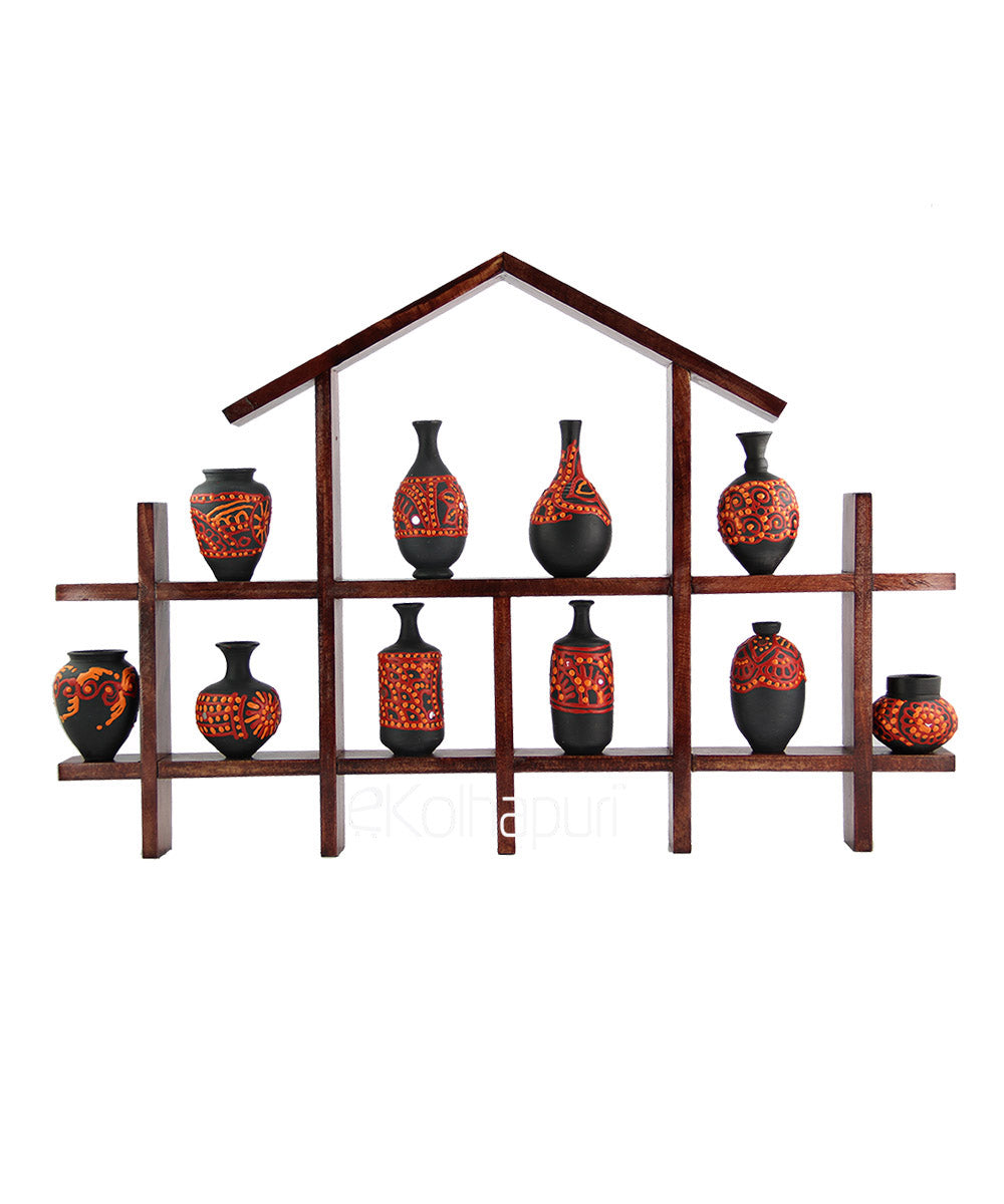 Handpainted Terracotta Miniature Pots With Wooden Frame